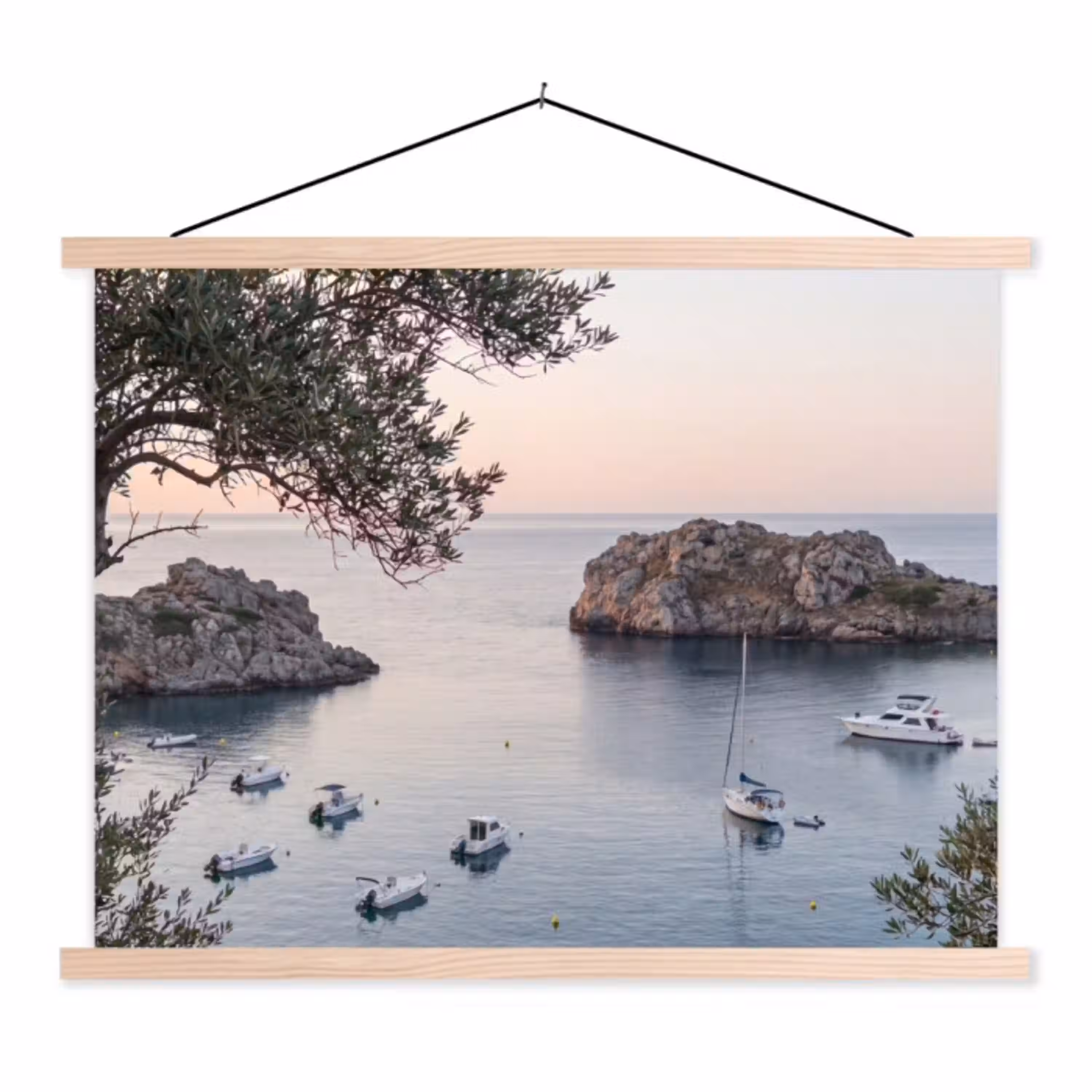 Baai - boten - zonsondergang textielposter latten blank klein -3d