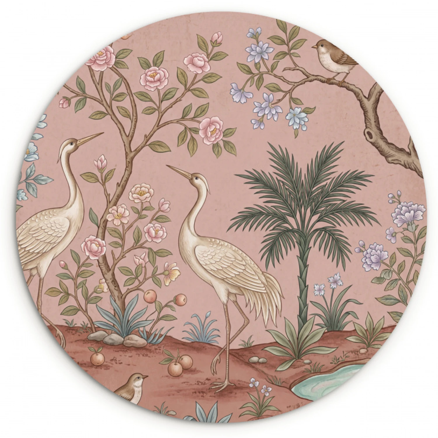 Nostalgisch - Reigers - Roze Wandcirkel kunststof plaat 5mm dik klein -3d