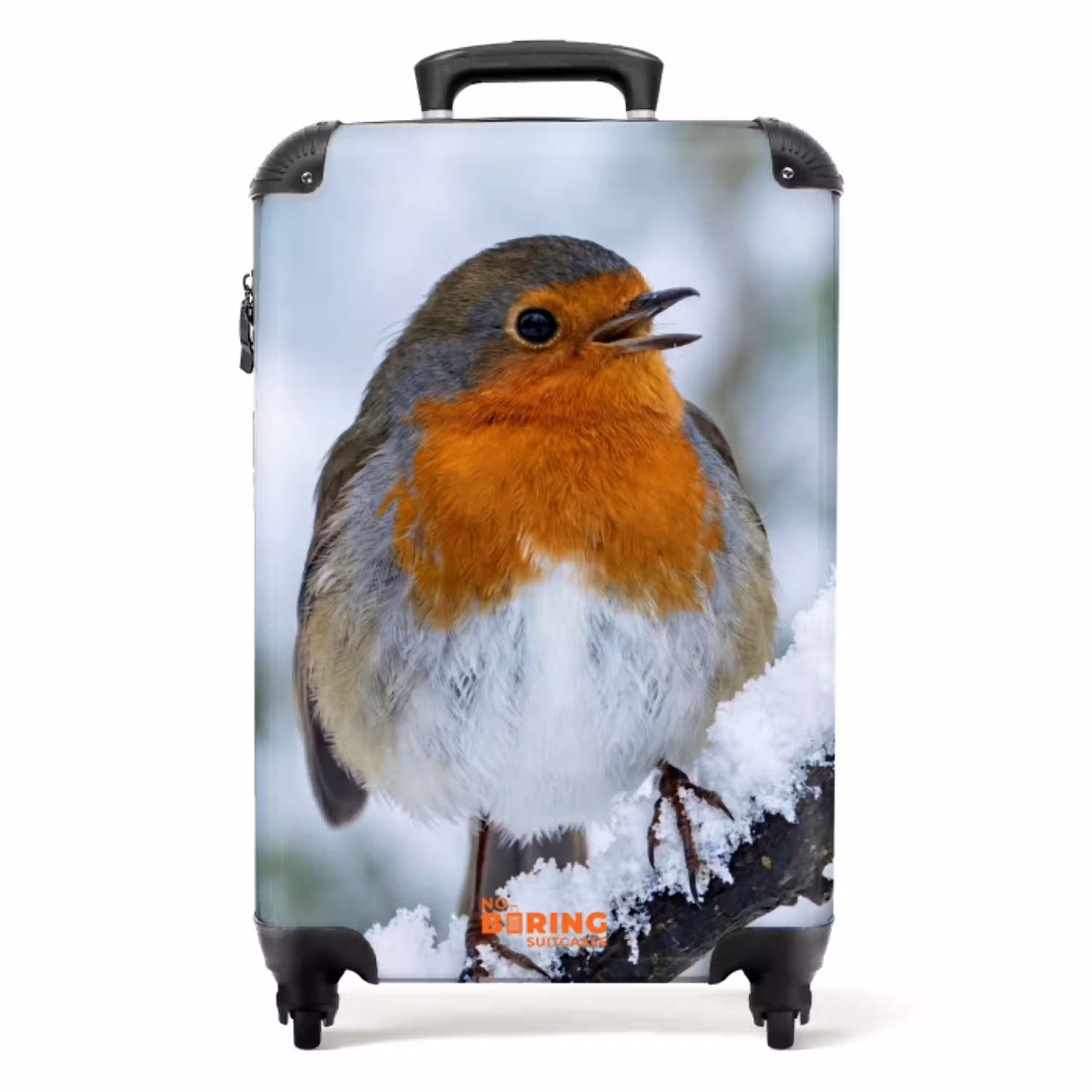 Roodborstje - Tak - Sneeuw - Winter - Levendig NBS - Handbagage koffer - Volwassenen Unisex middel -productfoto_recht