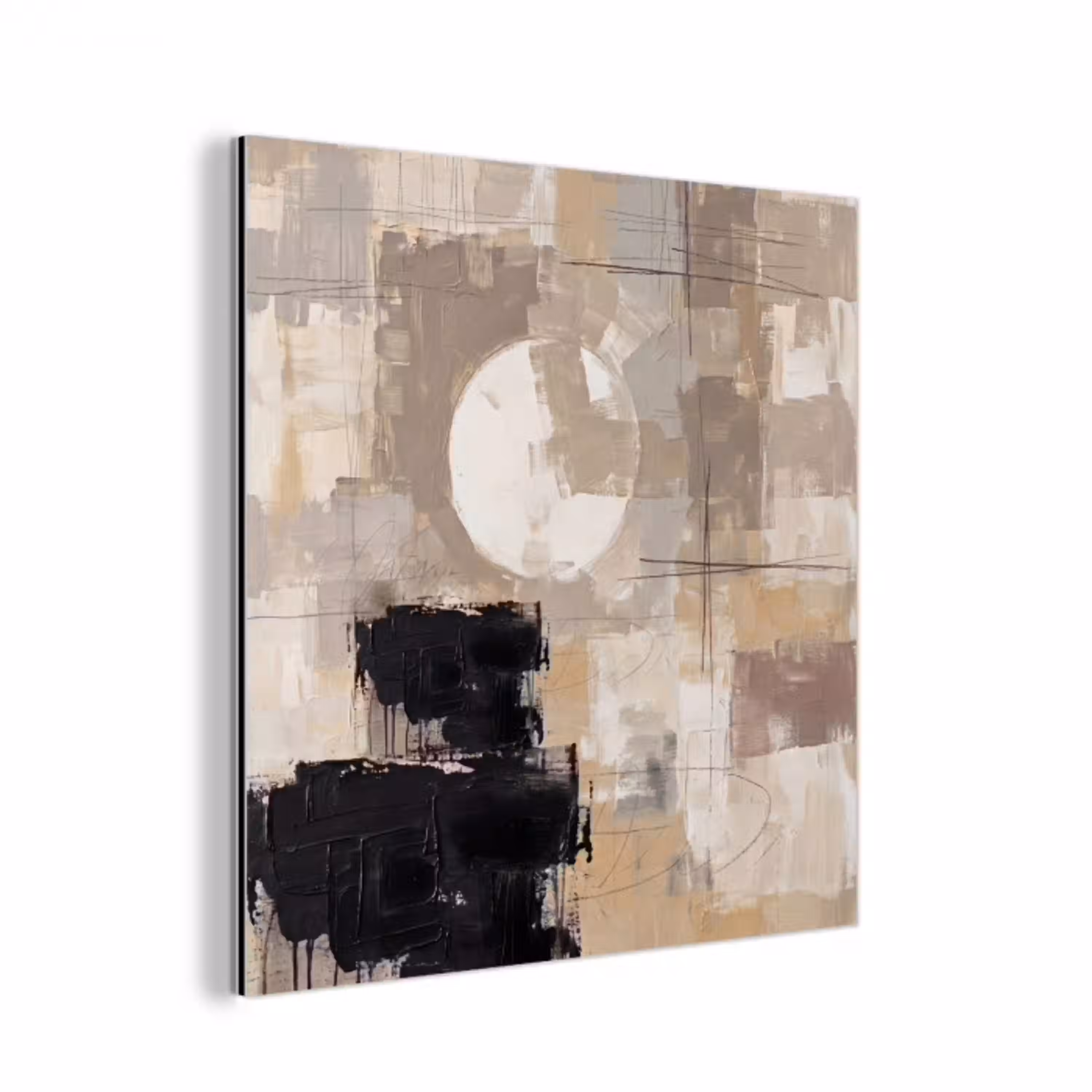 Abstract - Cirkel - Modern - Beige - Zwart - Minimalistisch aluminium wit klein -3d