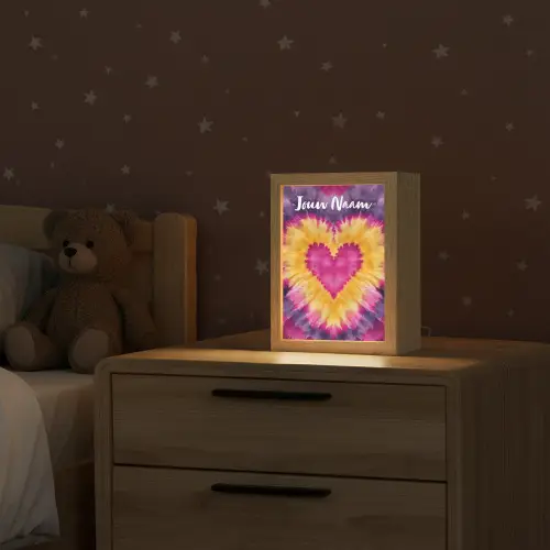 Tie dye - Hartvorm - Vlammen - Paars Light Box met kabel (Kinderlampje) klein -sfeer1_kind