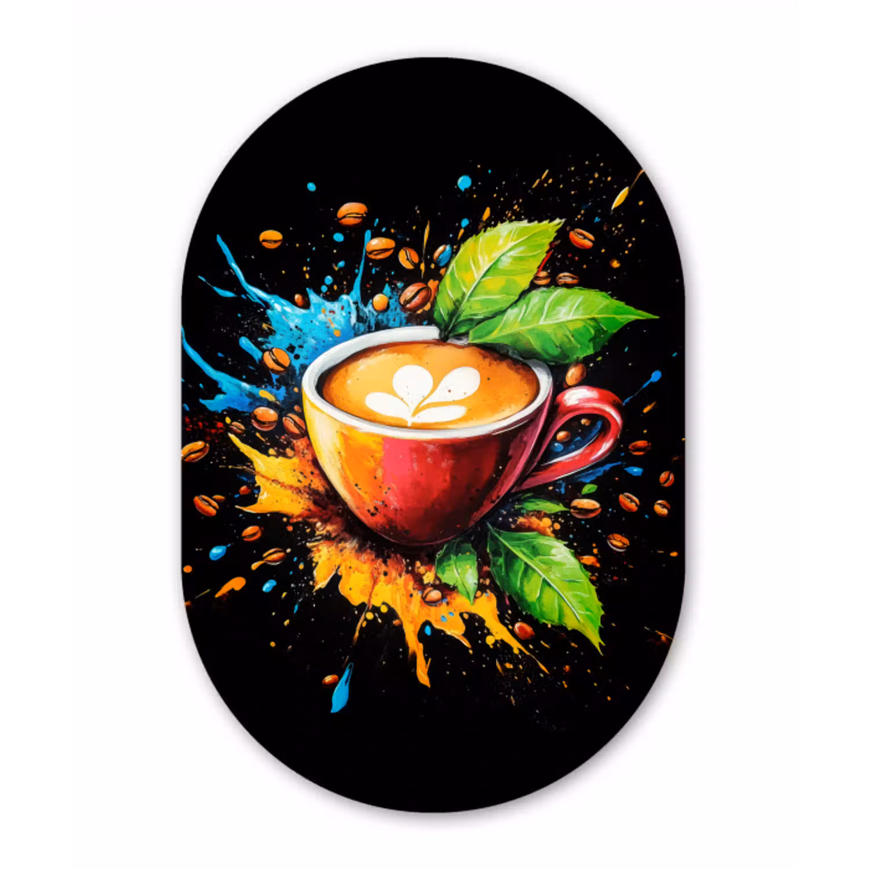 Koffie - Graffiti - Drinken - Abstract Wandcirkel Ovaal Aluminium middel -3d