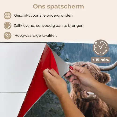 Schotse hooglander - Berg - Landschap - Bomen - Koe - Natuur keuken achterwand spatscherm klein -spatscherm_NL