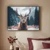 Hert - Dieren - Landschap - Winter - Sneeuw Textielframe zwart klein -sfeer1