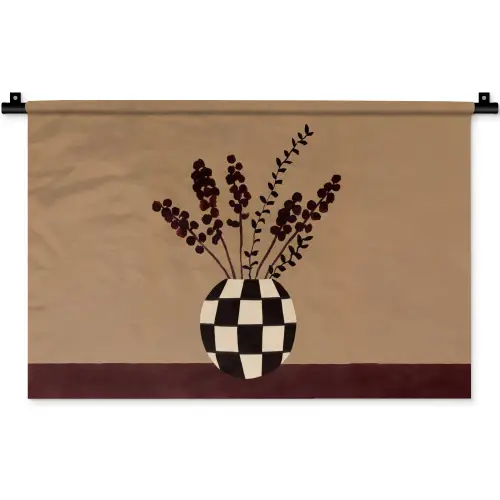 Minimalistisch - Vaas - Bloemen - Bruin Wandkleed katoen klein -zz3d