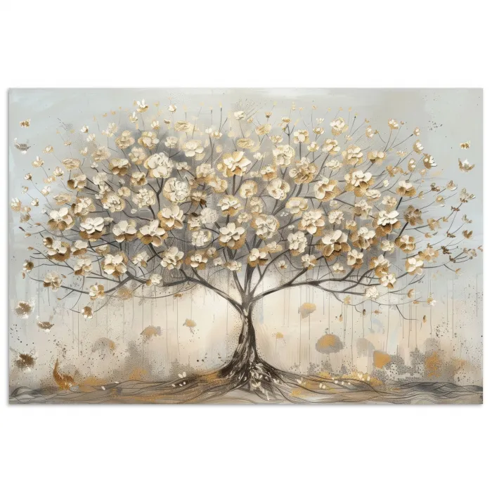 Boom - Beige - Goud - Verflook - Grijs poster papier klein -3d