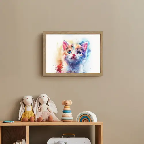 Kat - Portret - Kleuren - Verf - Wit Light Box met batterij (Wandlamp kind) middel -sfeer2_kind