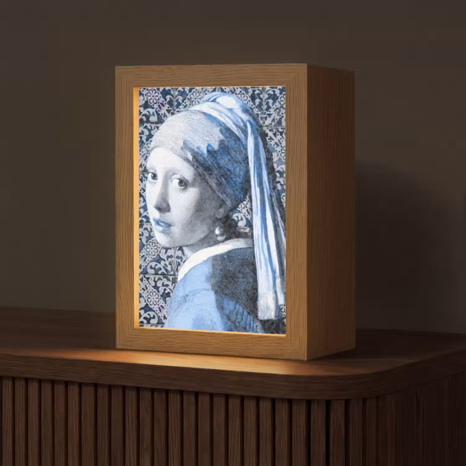 Tischlampe - Mädchen mit Perlenohrring - Johannes Vermeer - Delfter Blau