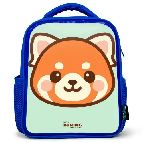 Kawai - Rode panda - Groen Kinderrugzak - Blauw middel -3d