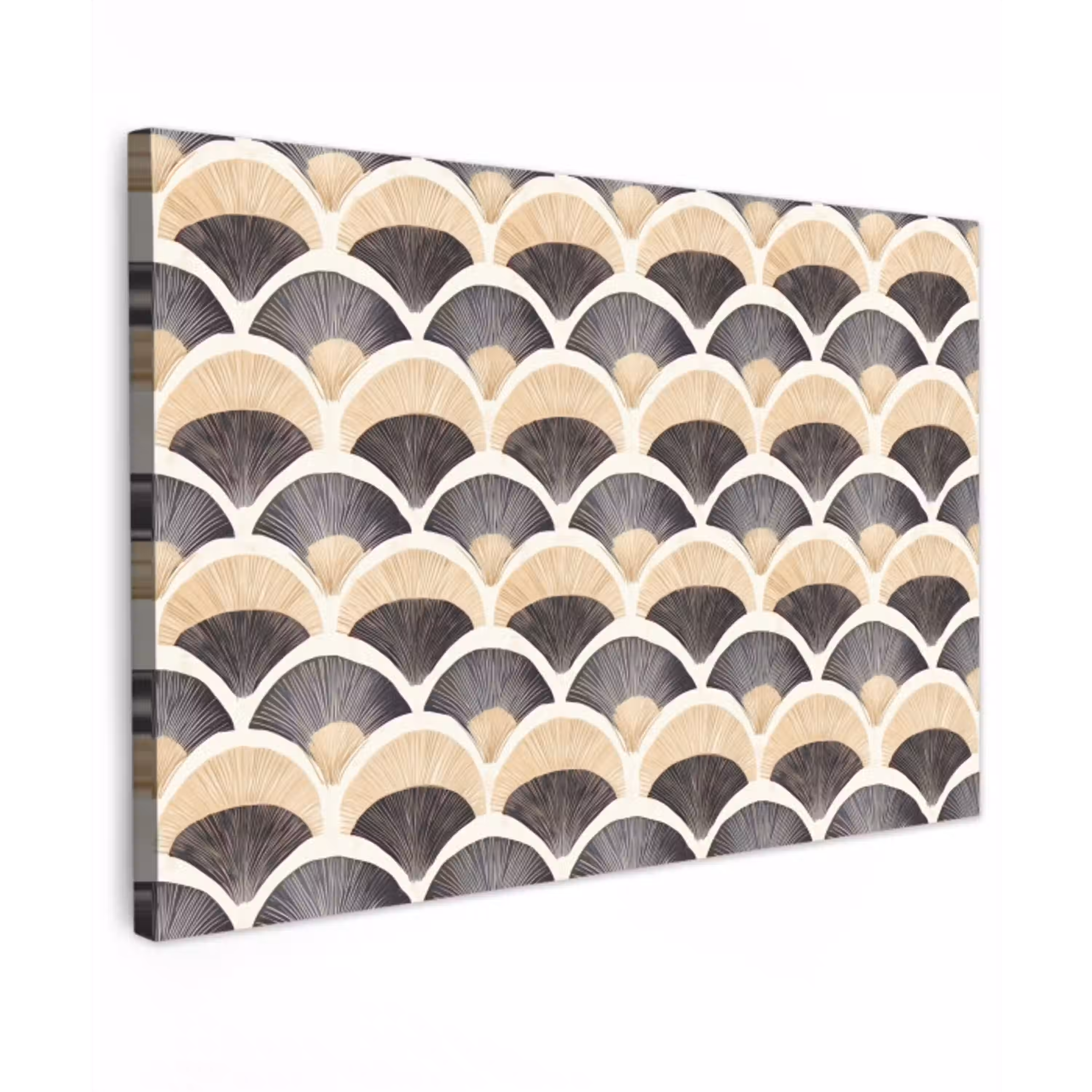 Waaier - Patroon - Zwart - Beige Tuinposter op houten frame 2 cm dik klein 845 -3d