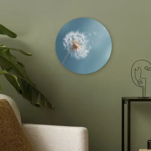 Paardenbloem - Wind - Blauw Akoestische PET Vilt - Rond klein -sfeer2