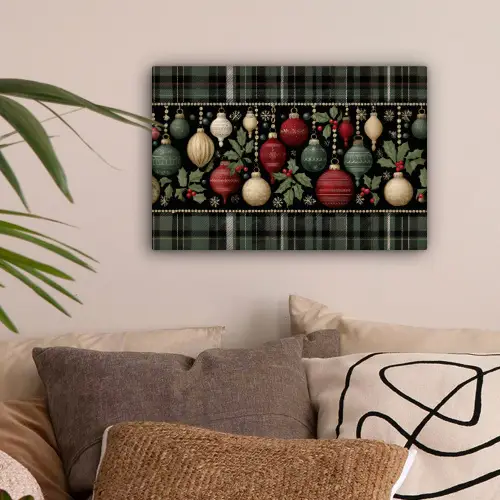 Kerstballen - Rood - Hulsttakken - Patroon canvas 2cm klein -sfeer1