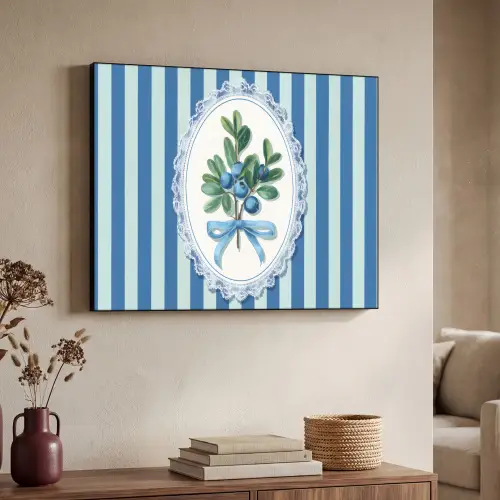 Illustratie - Bessen - Blauw - Strepen Textielframe - compleet frame klein -sfeer3