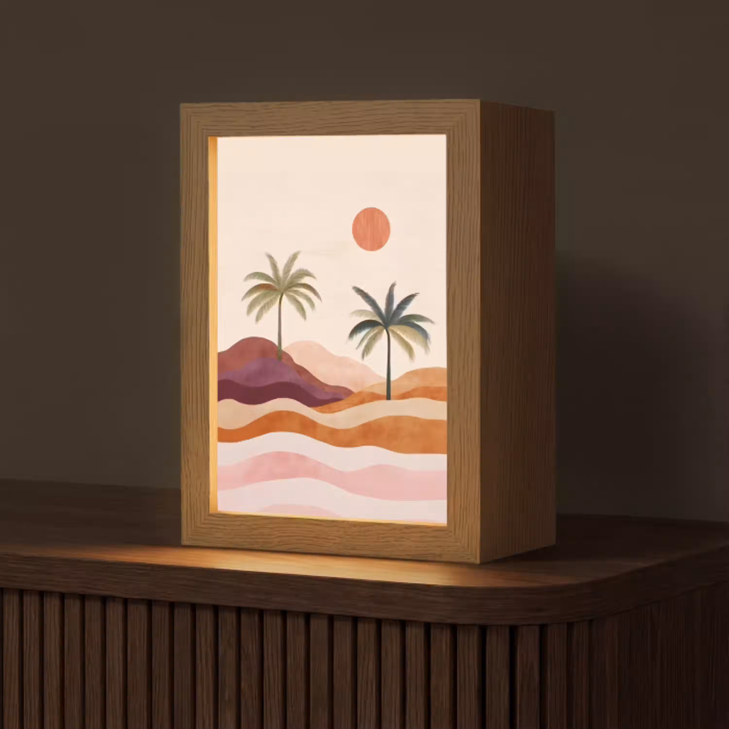 Palmbomen - Abstract - Zon - Heuvels Light Box met kabel (Tafellamp) klein -z3d_website