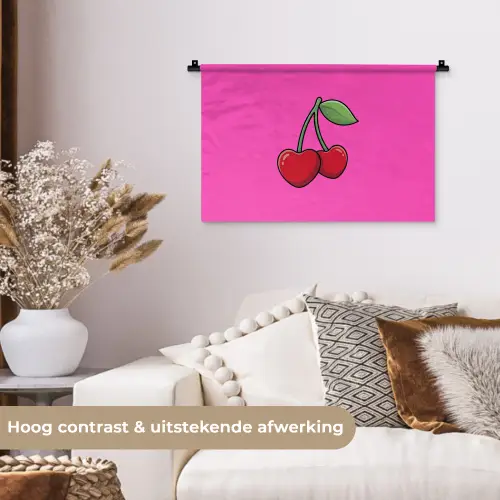 Kers - Roze - Fruit Wandkleed katoen klein -sfeer1