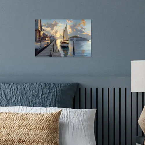 Zeilboot - Zon - Pier - Hout poster papier klein -sfeer2