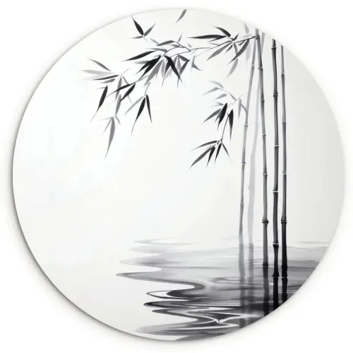 Bamboestammen - Water - Minimalistisch - Wit Wandcirkel plexiglas klein -3d
