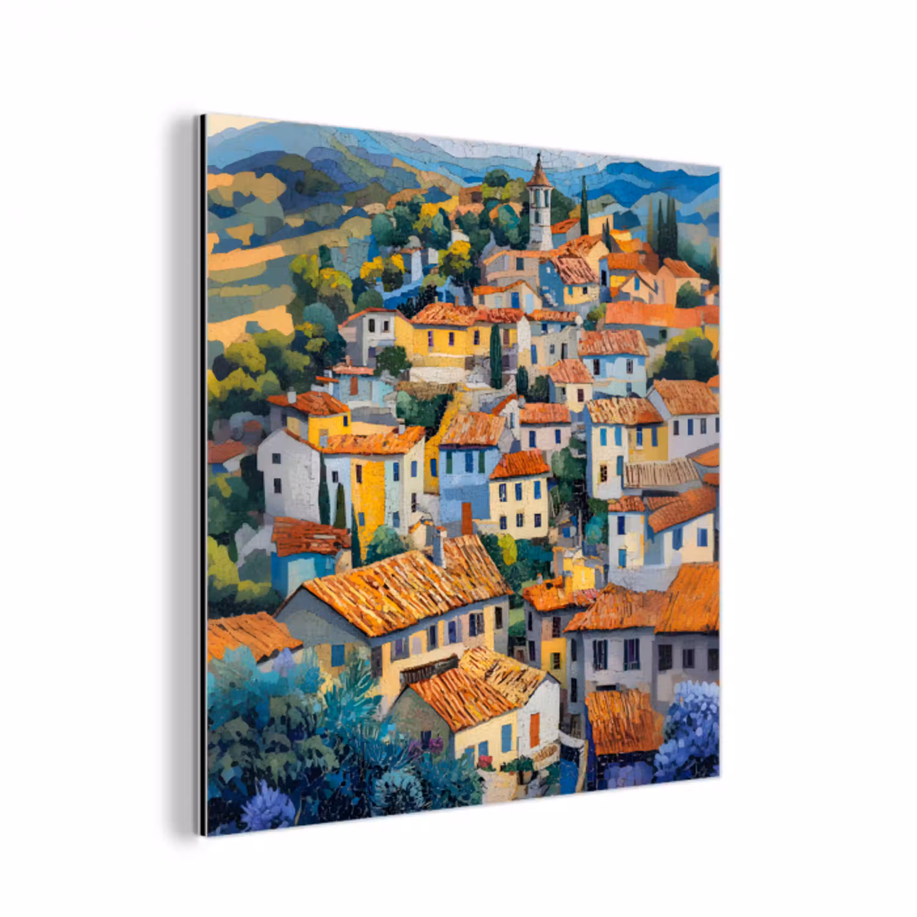 Dorp - Heuvels - Landschap - Bomen aluminium wit klein -3d