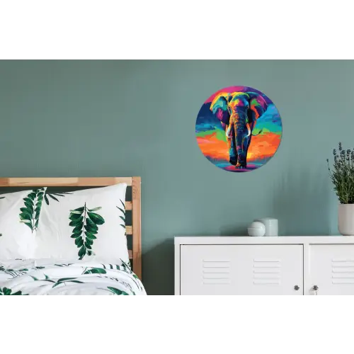 Olifant - Kleurrijk - Lucht - Abstract Wandcirkel aluminium klein -slaapkamer
