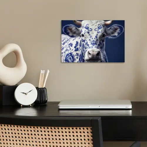 Koe - Delfts - Blauw - Artistiek poster papier klein -sfeer1