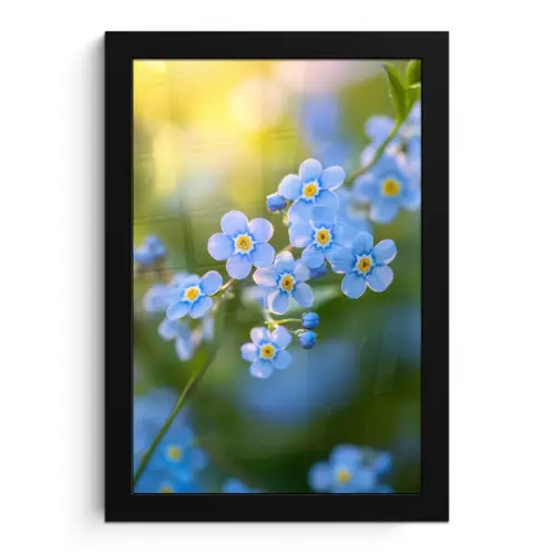 Bloemetjes - Blauw - Vergeet mij nietjes fotolijst zwart zonder passe partout klein -3d