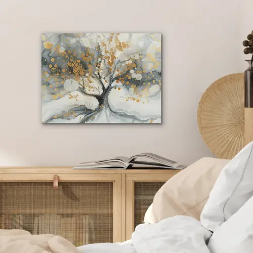 Boom - Modern - Abstract - Goud - Zwart - Wit PET vilt klein -sfeer3