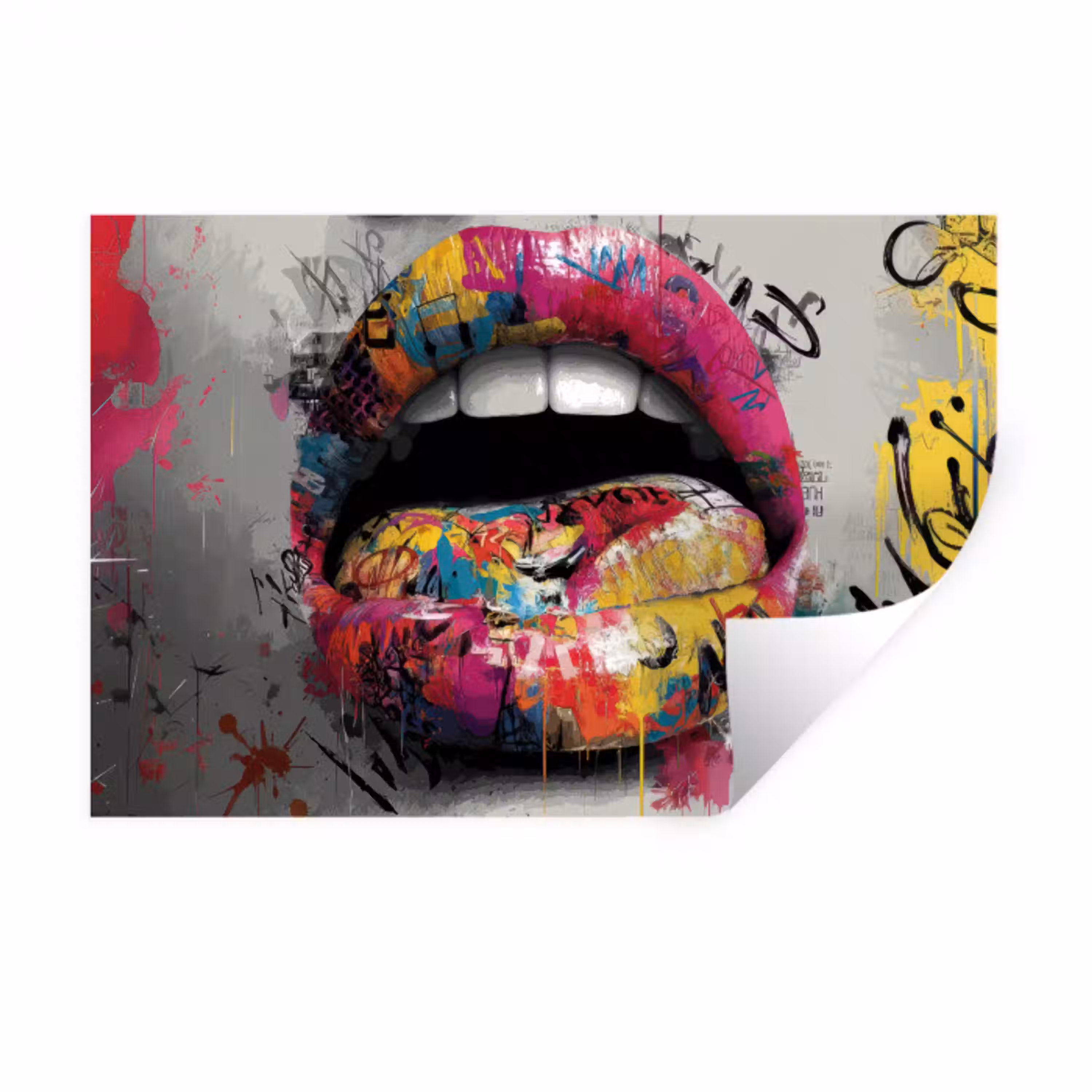 Lippen - Graffiti - Expressief Muursticker klein -3d