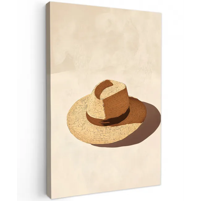 Hoed - Minimalistisch - Schaduw - Beige Tuinposter op houten frame 2 cm dik middel -3d