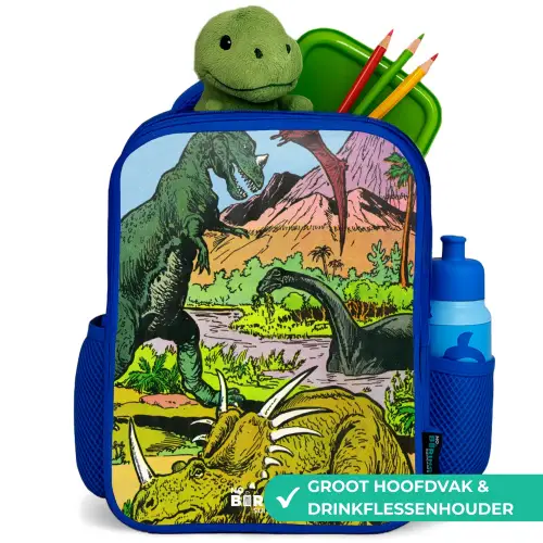 Feest in Dinosaurusland Kinderrugzak - Blauw middel -inhoud_NL