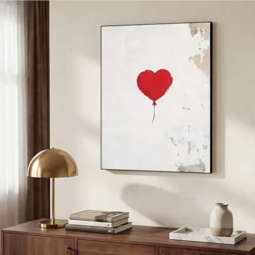 Ballon - Rood - Hart Textielframe zwart klein -sfeer3