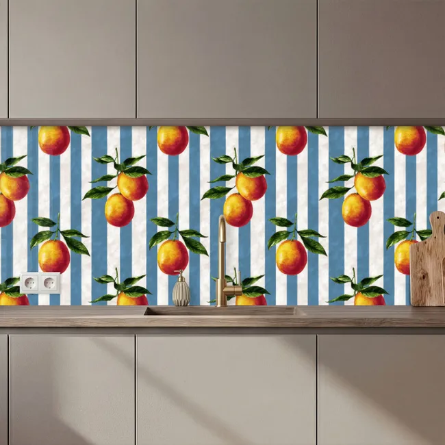 Keuken achterwand - Strepen - Citroen - Blauw
