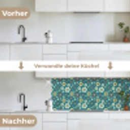 Retro - Bloemen - Patronen - Blauw keuken achterwand 2 middel 871 -voor-na_DE