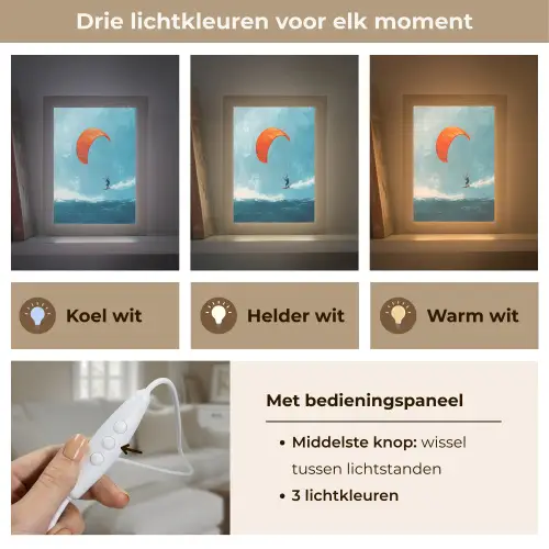 Kitesurfer - Oranje - Zee - Lucht Light Box met kabel (Tafellamp) klein -USP_lichtkleurNL