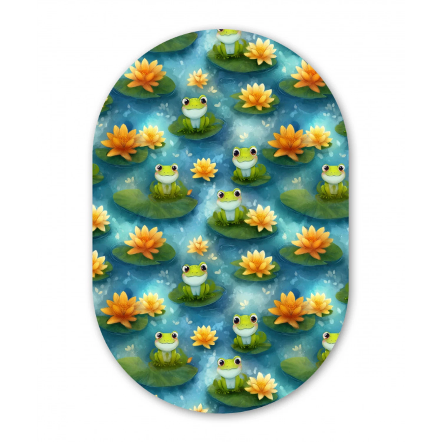 Kikker - Lelies - Groen Wandcirkel Ovaal Aluminium middel 839 -3d