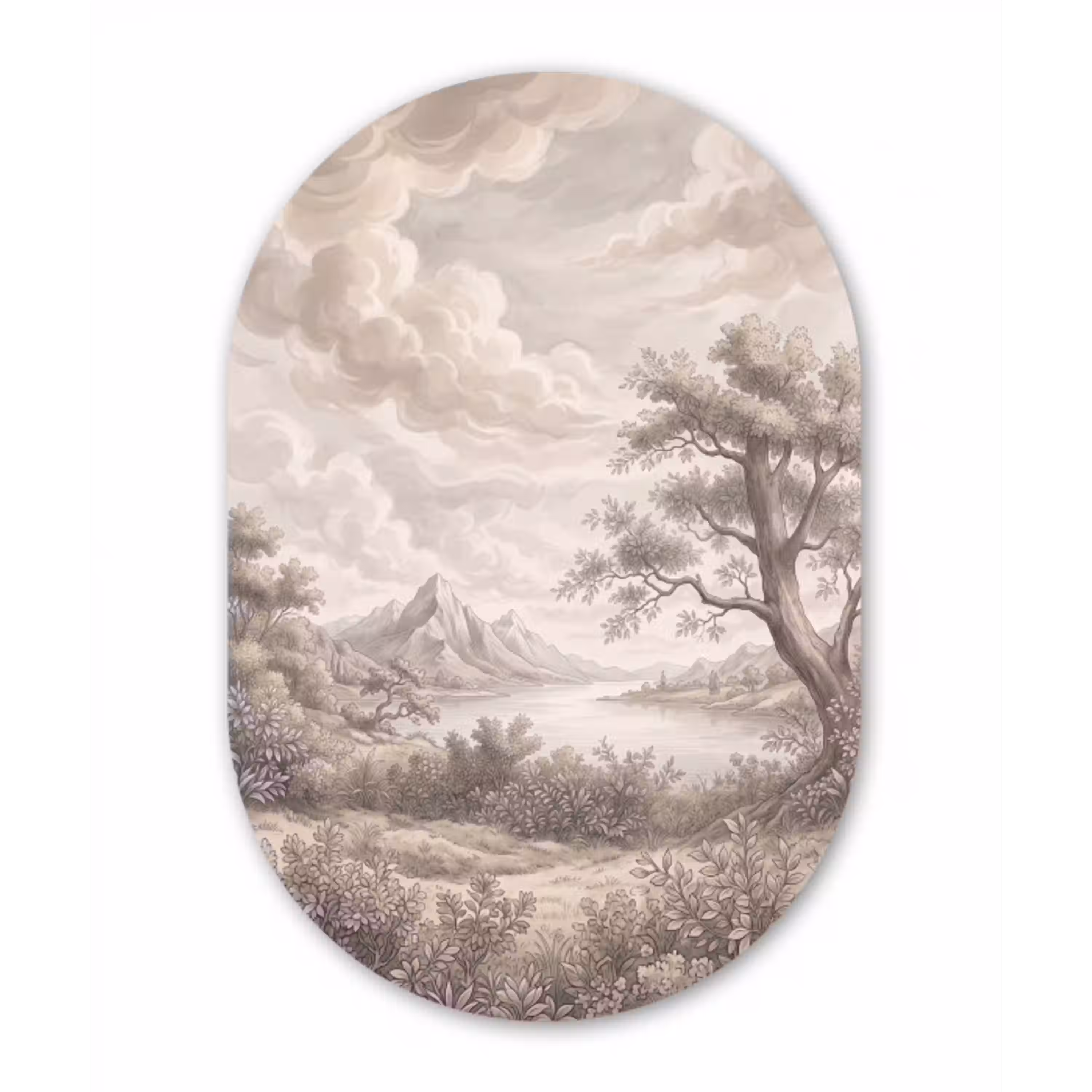 Landschap - Bergen - Meer - Natuur Wandcirkel Ovaal Aluminium middel -3d