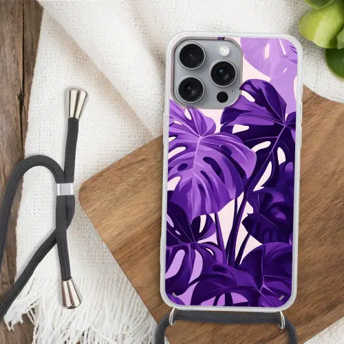 Bladeren - Paars - Tropisch - Abstract Hoesje iPhone 16 Pro Max met koord klein -sfeer4