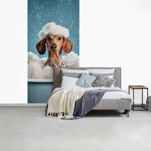 Teckel - Bad - Schuim - Waterdruppels fotobehang vinyl groot -slaapkamer