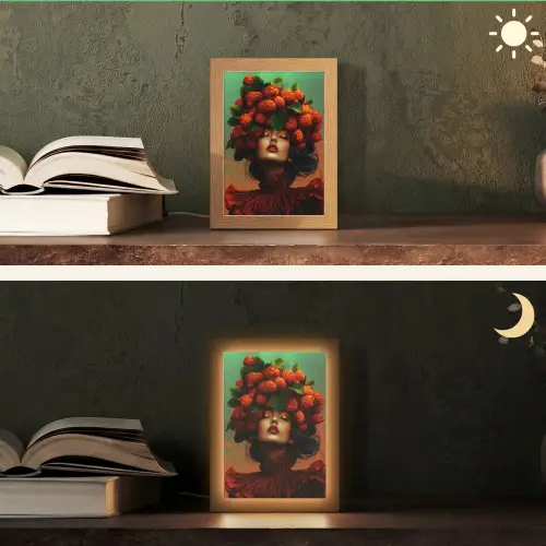 Vrouw - Frambozen - Bladeren Light Box met kabel (Tafellamp) klein -sfeer3