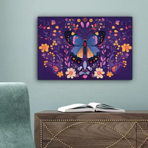 Sierlijk - Bloemen - Vlinder - Paars canvas 2cm klein -sfeer4