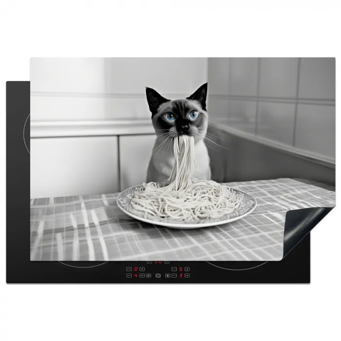 Kat - Siamees - Zwart Wit - Schattig - Dieren Inductie beschermer vinyl 3mm klein -3d