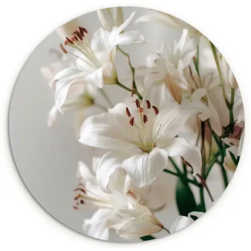 Lelies - Boekte - Wit - Meeldraden Wandcirkel plexiglas klein -3d