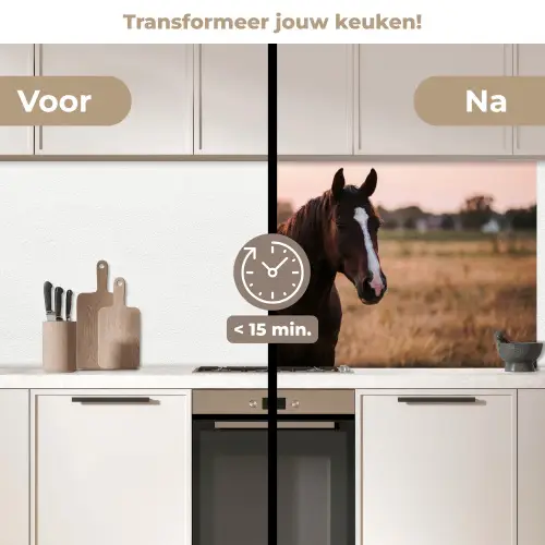 Paard - Zonsondergang - Bruin keuken achterwand 2 middel -voor-na2_NL