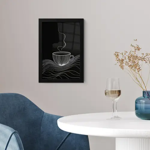 Lijntekening - Koffiekop - Zwart fotolijst zwart zonder passe partout klein -sfeer4