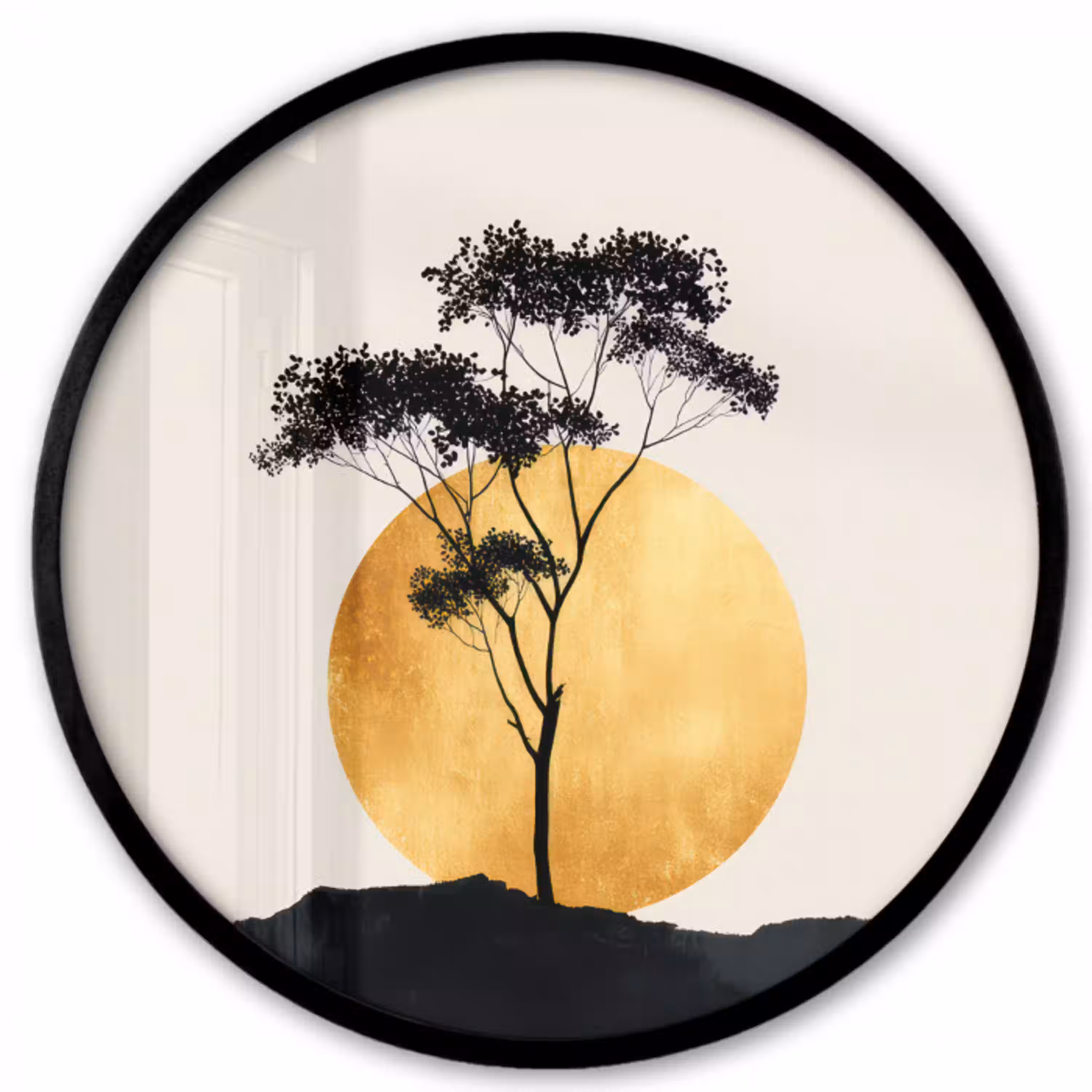 Zwarte boom - Gouden cirkel - Heuvel Fotolijst rond zonder passe partout klein -3d