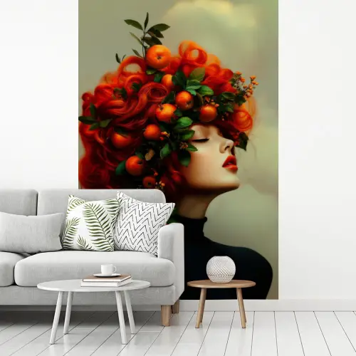 Vrouw - Appels - Rood - Bladeren fotobehang vinyl groot -woonkamer