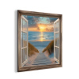 Doorkijk - Strand - Pad - Zonsondergang aluminium wit klein -3d