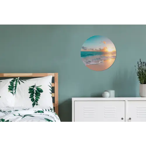 Zonsondergang - Strand - Zee - Zomer - Blauw Wandcirkel aluminium klein -slaapkamer