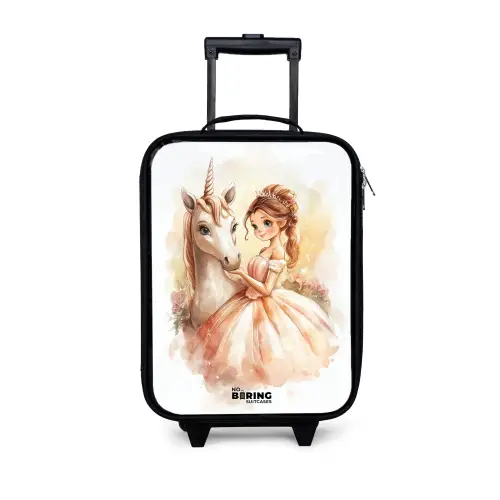 Prinses in jurk met witte eenhoorn Kinderkoffer - Zwart klein -3d