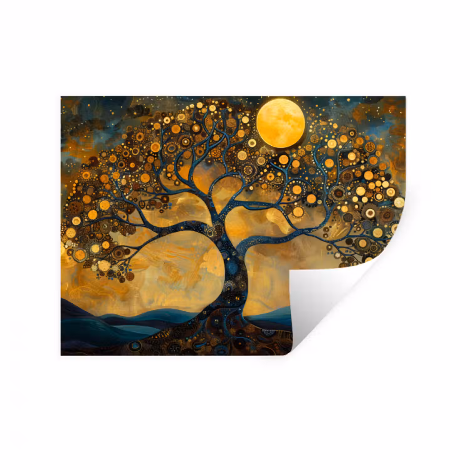 Wandtattoo – Baum - Mond - Blumen - Gold - Kunst