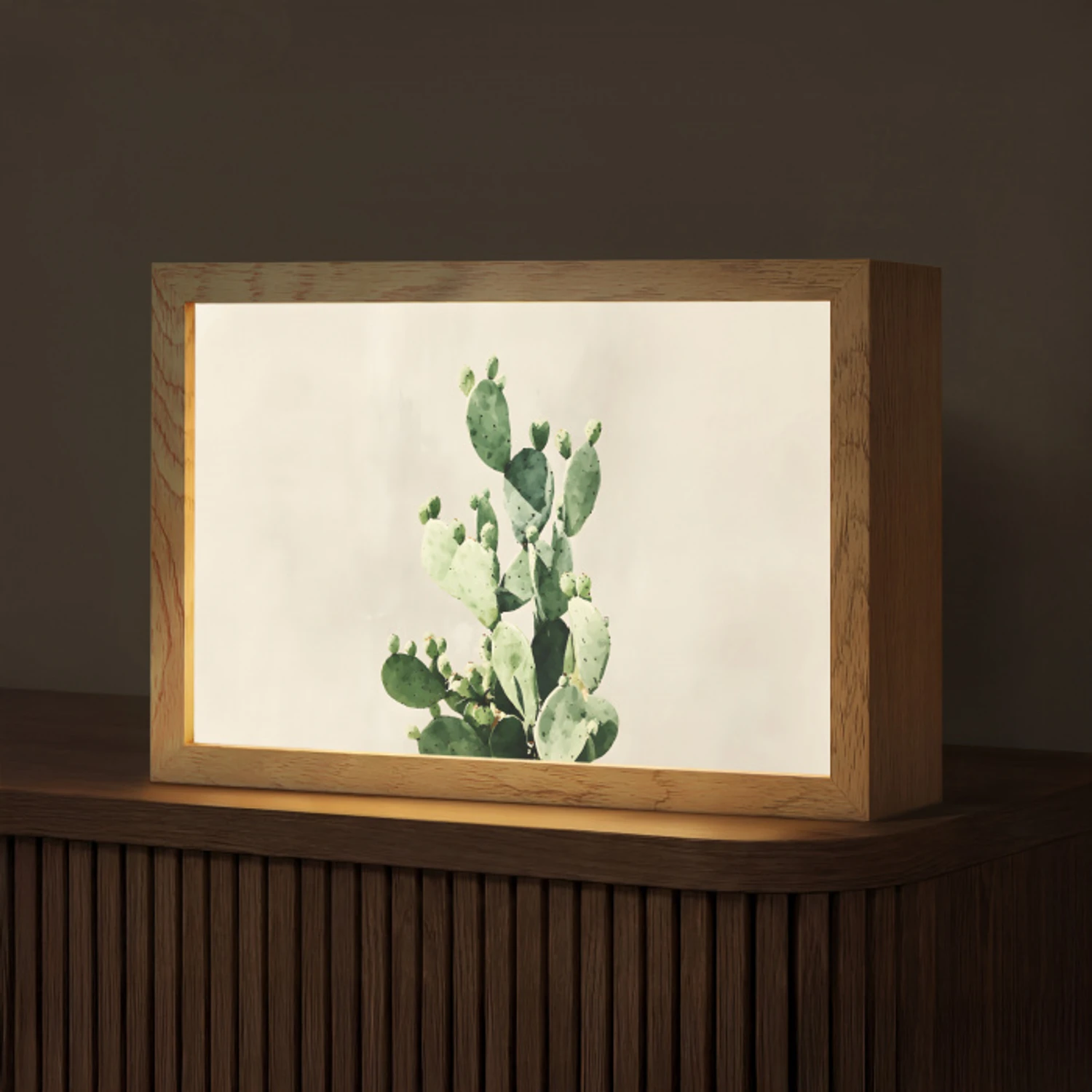 Cactus - Groen - Minimalistisch Light Box met kabel (Tafellamp) klein -z3d_website